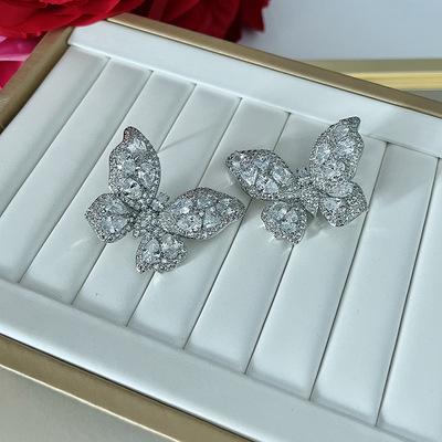 China Easy Real 14K Gold Plated 2021 Stylish Luxury Ins Fashionable Butterfly Zircon Rhinestone Earrings for sale