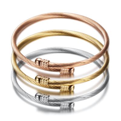 China Easy High Quality Rose Gold Plated Jewelry Stainless Steel Screw Bangle Bracelet Jewelry 2021 Steel Screw Bangle for sale