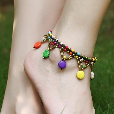 China Fashion Easy Hot Elegant Ethnic Style 2021 Insti Hand - Woven Chunky Turquoise Bohemian Anklet Ankle Chain Bohemian Jewelry for sale