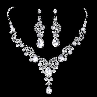 China Easy European and American hot selling bridal colorful blue necklace and earrings champagne wedding jewelry sets for sale