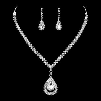 China New European Water Easy Silver Drop and American Bride Diamond Necklace and Earrings Wedding Jewelry Set for sale