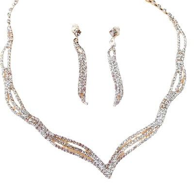 China Easy jewelry set for women's bridal jewelry necklace 2021 wholesale two sets of diamond claw chain jewelry set for sale