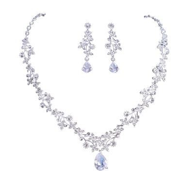 China Easy Jewelry Set For Women 2021 High End Luxury Zircon Necklace And Earring Set Bridal Wedding Jewelry Set for sale