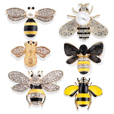 China 2021 Amazon easy top selling high-end korean fashion cute bee wasp insect rhinestone brooch custom wholesale mini brooch for sale