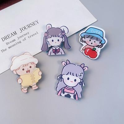 China 2021 Fashion Easy Acrylic Bag Accessories Girl Brooch Cartoon Factory Price Brooch Badge Pendant Pin for sale