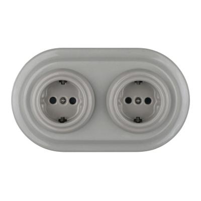 China Retro Gray Porcelain Flush Mounted Double Wall Outlet European Standard Style Safety Convenient With Ceramic Frame for sale