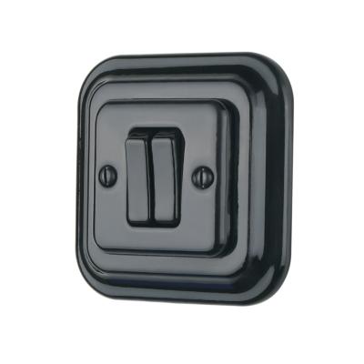 China Popular Easy Installation In Europe Porcelain 2 Square Recessed Strip 2 Way Button Wall Switch In Black Color for sale