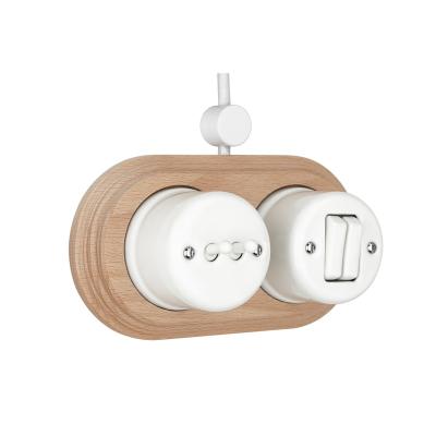 China Easy Installation Vintage Porcelain White 2 Gang Wall Button Switch And Diverter With A Wood Frame for sale