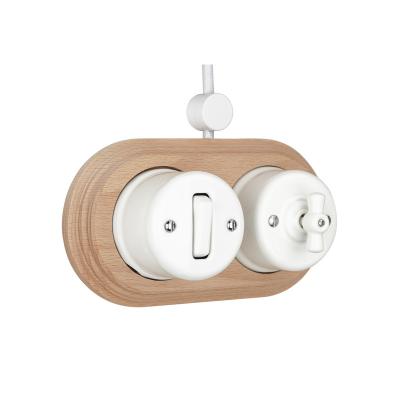 China Easy Installation Retro Style Ceramic White Knob Wall Switch And Rotary Switch In Wooden Frame for sale