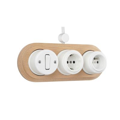 China Wall 1 Strip Button Switch Easy Installation Outdoor Mounted Combination With French-German Plug In Wooden Frame for sale