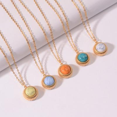 China CLASSIC Natural Turquoise Beads Pendant Necklace For Women Stainless Steel Dangle Necklaces for sale