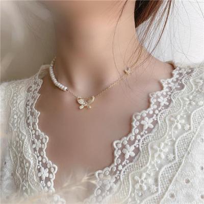 China 2022 Korea Eco-friendly Pearl Necklace Butterfly INS Choker Chain Valentine's Day Women Gift New for sale