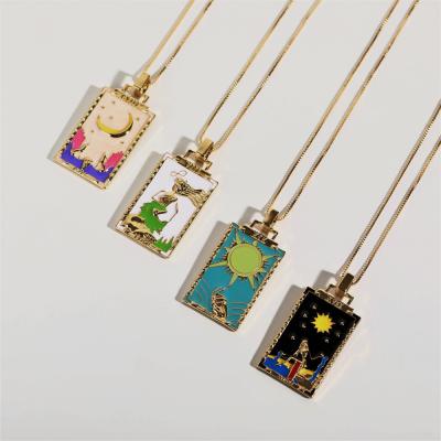 China Retro 18K Gold Copper Tarot Necklace Eco - Friendly Zircon Pendant Necklace Vintage Enamel Gift 2022 No for sale