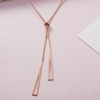 China Stainless Steel Rose Gold Triangle Necklace Geometric Single Triangle Eco-Friendly Double Pendant Necklace for sale