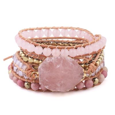 China The other red woven bracelet string bracelet original natural crystal powder stone multi-circle wrapping pure hand-woven bracelet for sale