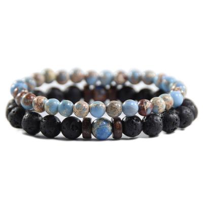 China New Punk Handmade Elastic Bracelet Natural Round Fire Agates Onyx Beads Stone Healing Charm Bracelets Bangles For Women Men Jewelry for sale