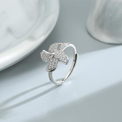 China Windmill Ring Adjustable Opening Silver Zircon Eco-friendly Fine Rotating Windmill Ring For Women for sale