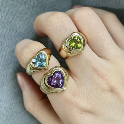 China 18K Gold Stainless Steel Zircon Heart Rings Personality Tasty Colorful Blogger Ring Valentine's Day Gifts Women Eco-Friendly for sale