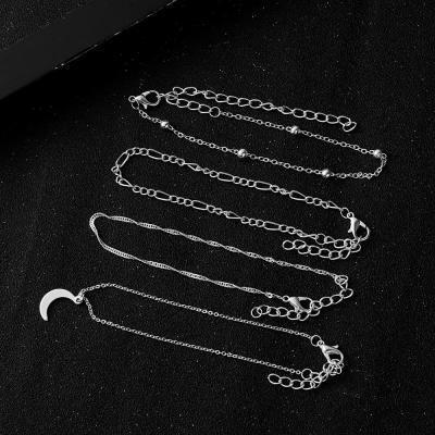 China Trendy Fashion Popular Moon Anklet Pendant Bracelet Set Adjustable Silver Tone Moon Pendant Ankle Bracelet Anklets For Girl for sale