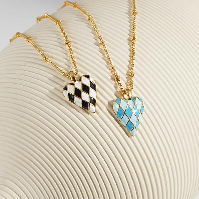 China 18K Gold Copper Enamel Checkerboard Heart Necklace Insist Choker Chain Eco-Friendly Jewelry Sets Women Valentine's Day Gift 2022 New for sale