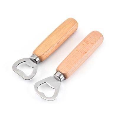 China Sustainable Beer Wine Stainless Steel Metal Bottle Opener With Wooden Handle for sale