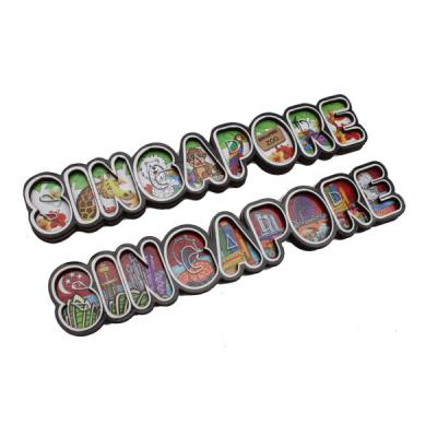 China Shape Factory Price Wooden Laser Cut Epoxy Fridge Magnet For Singapore Tourism Souvenir for sale