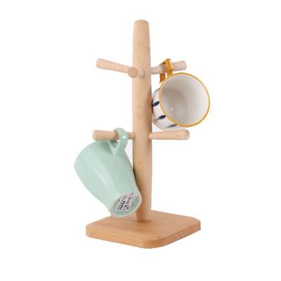 China Leachate Kitchen Cloth Coffee Cup Holder Table Stand Wooden Hanging Tree Rack Sustainable Organizer for sale