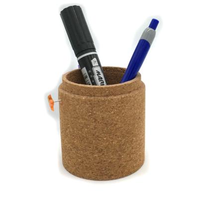 China Custom Cork Wooden Office Desktop Pen Holder Light Brush Jar Container Case for sale