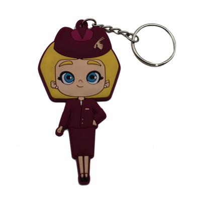 China Cheap soft custom souvenir pvc 2d key chain air hostess for promotion gift for sale