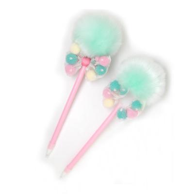 China office & Cute Pen New School Fashion Pompom Pen With Net Yarn Bow Pom Pom Ball Pen Fashion Design Pens for sale