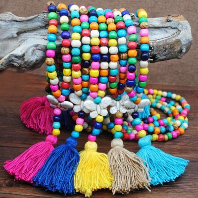 China Bohemia Fashion Boho Colored Wool Tassel Necklace Long Tassel Necklace 5 Colors Popular Women's Accessories for sale