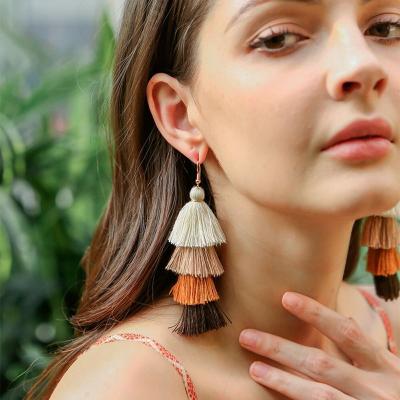 China Vintage BOHEMIA Fashion Statement Handmade Layered Bohemian Drop Earrings Long Tassel Earrings Women Trendy Silk Jewelry for sale