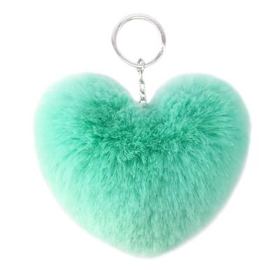 China Sale10cm Fashion Hot Faux Fur Ball Keychains Assorted Colors Rabbit Promotional Bulk Fur Ball Heart Shape Pompom Key Chain for sale