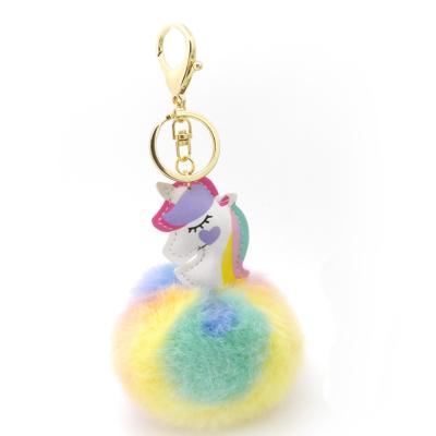 China Plush the most popular functional unicorn hairball key chain factory price and pom pom rainbow for sale