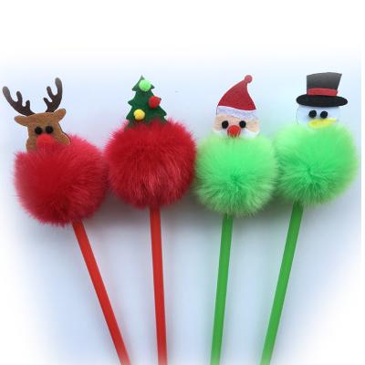 China office & School Pen New Christmas Gifts for Kids Cartoon Christmas Plush Ballpoint Pen Pompom Pen for Office and School Kids for sale