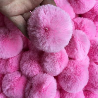 China High Quality Real Rabbit Key Chain Shoes Accessories Auto Multicolored Pompom Elastic Band And Upholstery 7cm Artificial Fur Decoration Hats for sale