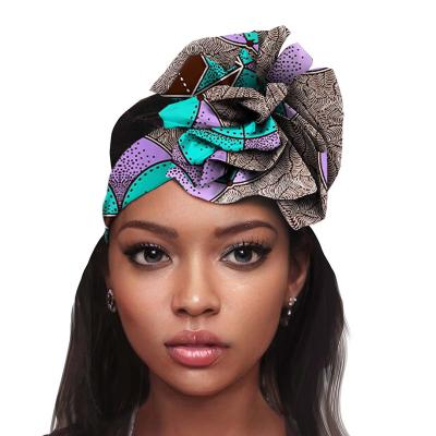 China European and American New Style Pure Cowl Headscarf New Style African Printing Ankara Wax Fabric Cotton Headband Elastic Headband for sale