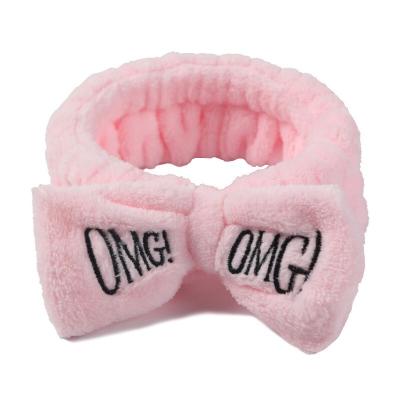 China 2020 European and American style new fashionable Korean fleece embroidery coral letter tied bow wash make up hair band headband for sale