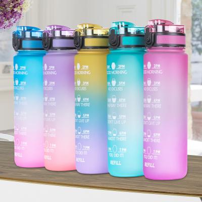 China 32 oz Sustainable Reusable Fitness Bpa Tritan Free Drinking Bottle Gym Sports Motivational Plastic Water Bottle with Time Marker and Straw for sale