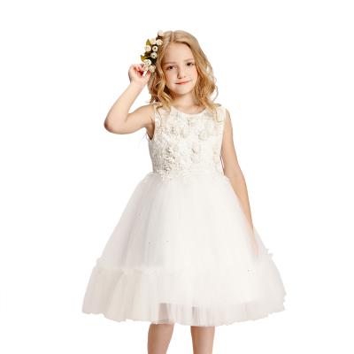 China Latest Anti-Wrinkle Party Little Girl Sleeveless White Princess Dress for sale