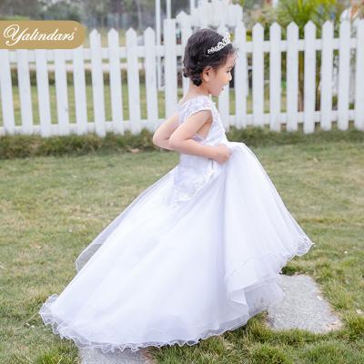 China White Sleeveless Kids Formal Dress Kids Evening Dress Embroidery Lace Embroidery Lace Party Pageant Wedding Bridesmaid Dress for sale