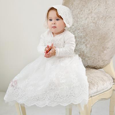 China Infant Baby Girl Baptism Tortoise Neck Dress Lace Anti-wrinkle First Communion Dresses White Infant Baptism Dress for sale