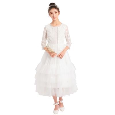 China 2020 White Flower Breathable Chiffon Bridesmaid High Quality White Flower Tulle Birthday Party Puffy Teenage Girl Dress for sale