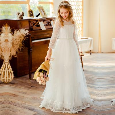 China Long Sleeve White Bridesmaids Dress Embroidery Lace Wedding Dresses Girl Princess Dress 2021 for sale