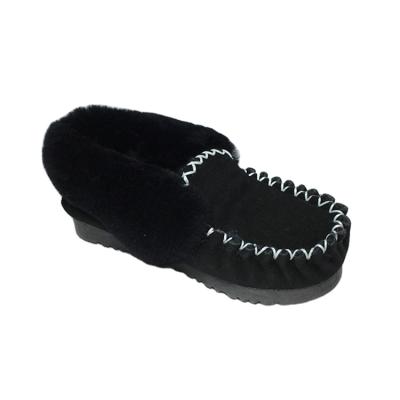 China High quality custom made warm ladies black flat winter loafers without woolen laces for sale