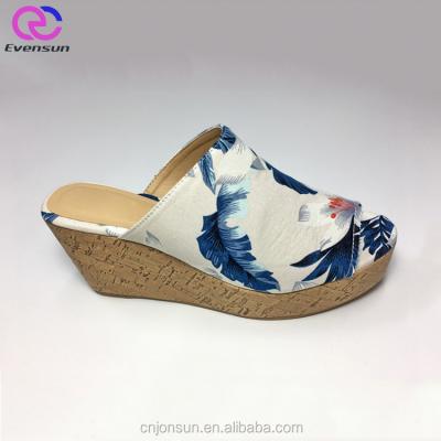 China Sandal Shoes Latest Wholesale Ladies Sandals Designs Women High Heel Sandals Slippers Shoes With Canvas And Cork Material for sale