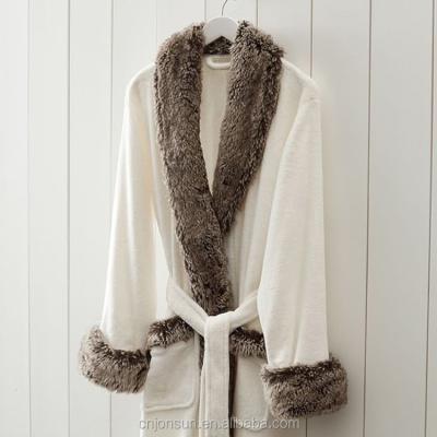 China Cheap Breathable Plush Polyester Fur Long Robe Without Hood Ivory Gray Sleepwear Comfortable Shower Robe for sale