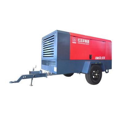 China Lubricated High Pressure Industrial Diesel Portable Screw Air Compressor with Wheels for DTH DRILL INSTALLATION MINE for sale