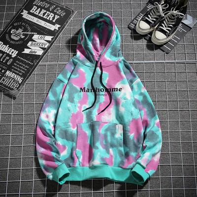 China Men's Hoodies Tie Dye Oversized Sweatshirts Collar Letter Print Hip Hop Hooded Clothing Anti-Shrink for sale