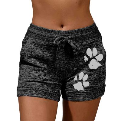 China new summer Anti-wrinkle drawstring cat paw print quick dry shorts lace up high waist elastic cotton shorts women beach casual sport shorts for sale